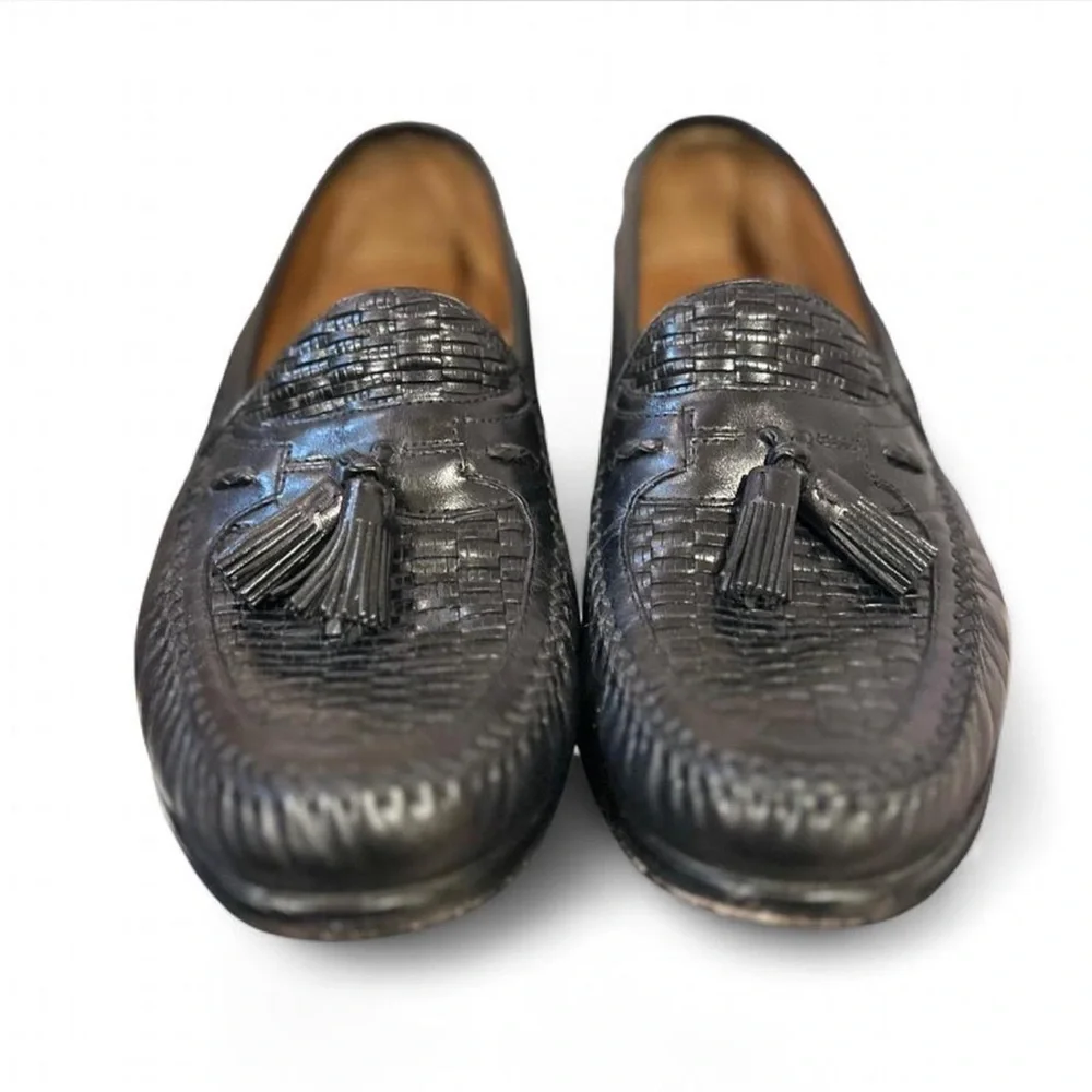 Domani Black Leather Basket Weave Tassel Loafers Size US Men’s 9.5